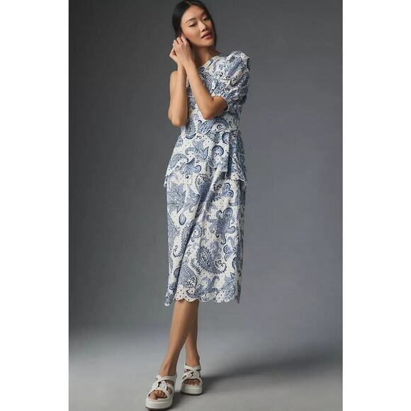 NWT Farm Rio One-Shoulder Eyelet Midi Dress Size S Blue 9B412 - Picture 1 of 11